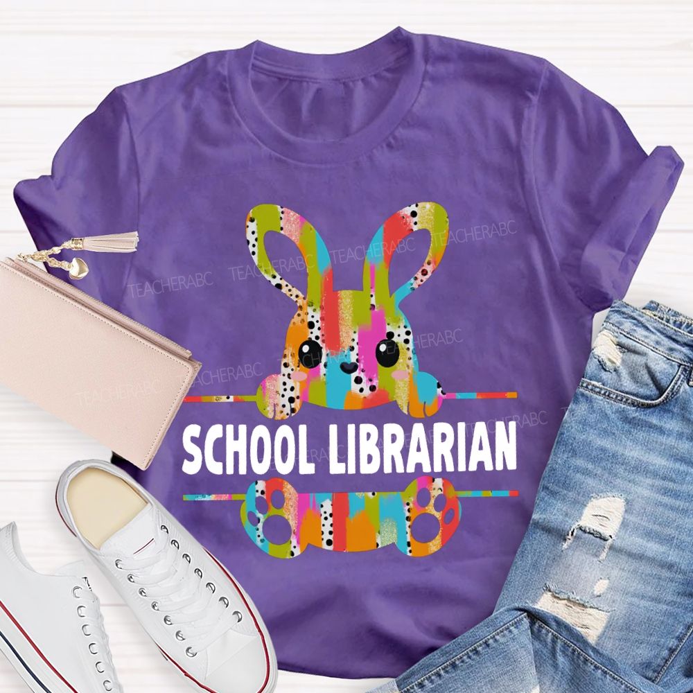 School Librarian Happy Easter Bunny T-shirt
