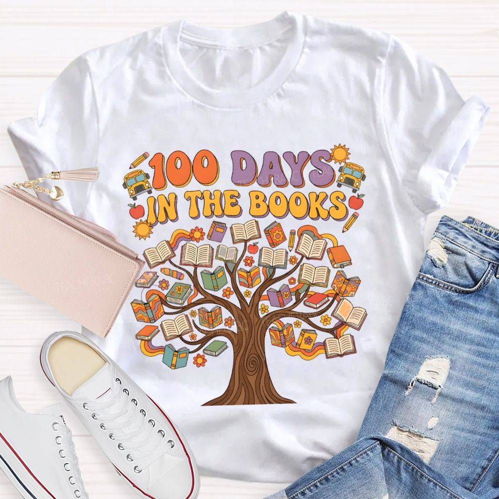 100 Days In The Books A Tree Of Books Teacher T-shirt