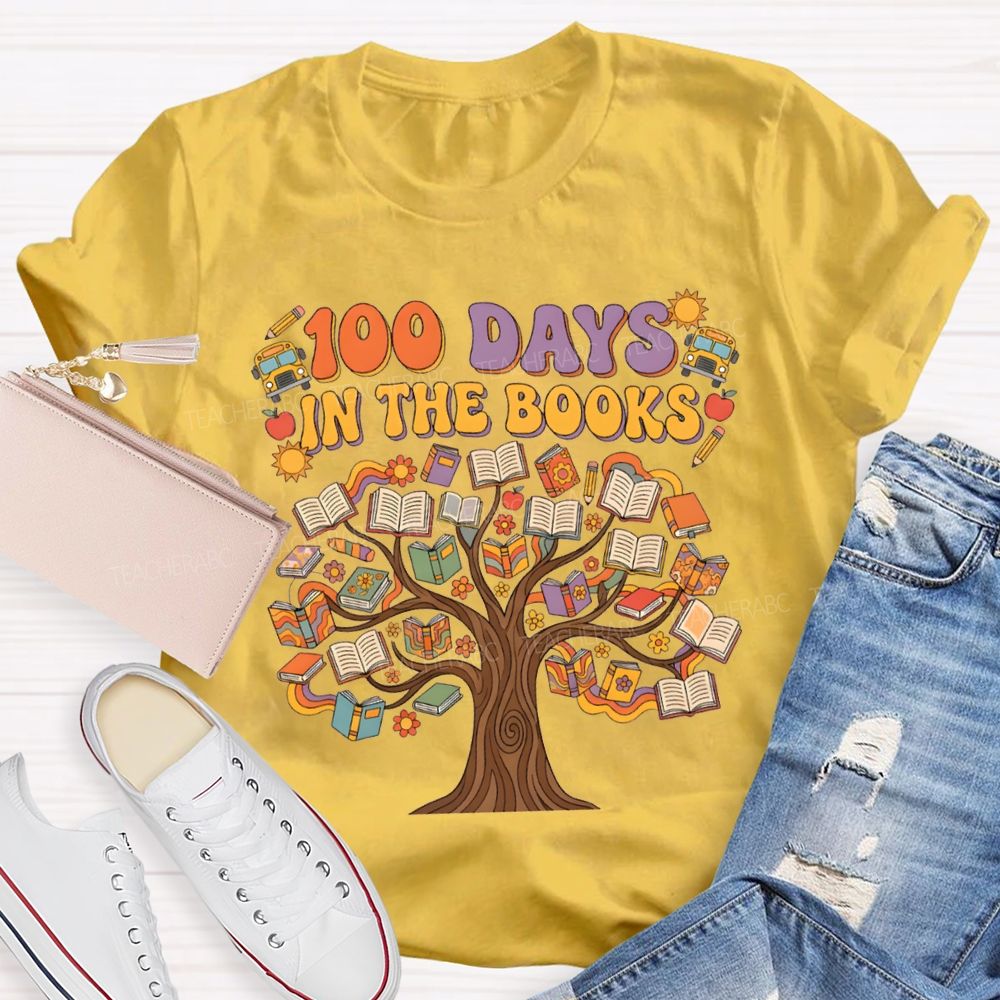 100 Days In The Books A Tree Of Books Teacher T-shirt