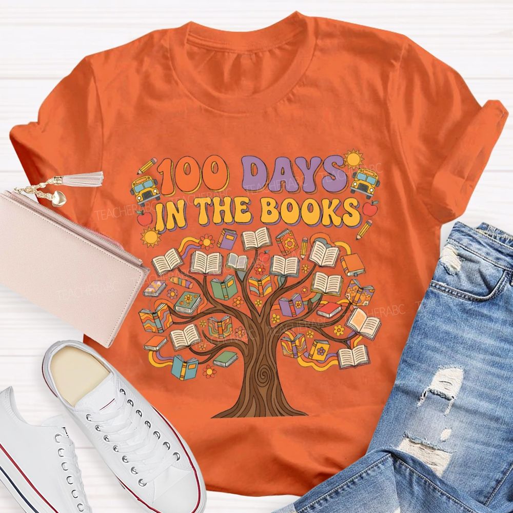 100 Days In The Books A Tree Of Books Teacher T-shirt