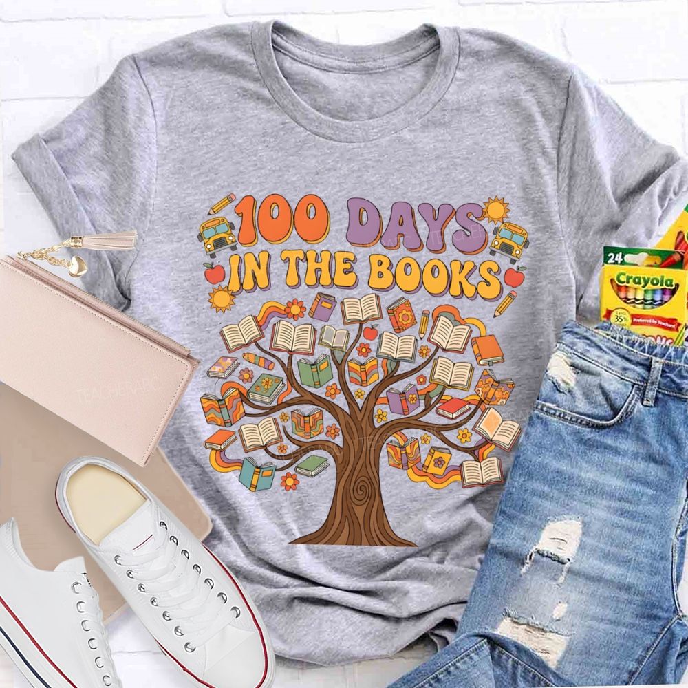 100 Days In The Books A Tree Of Books Teacher T-shirt