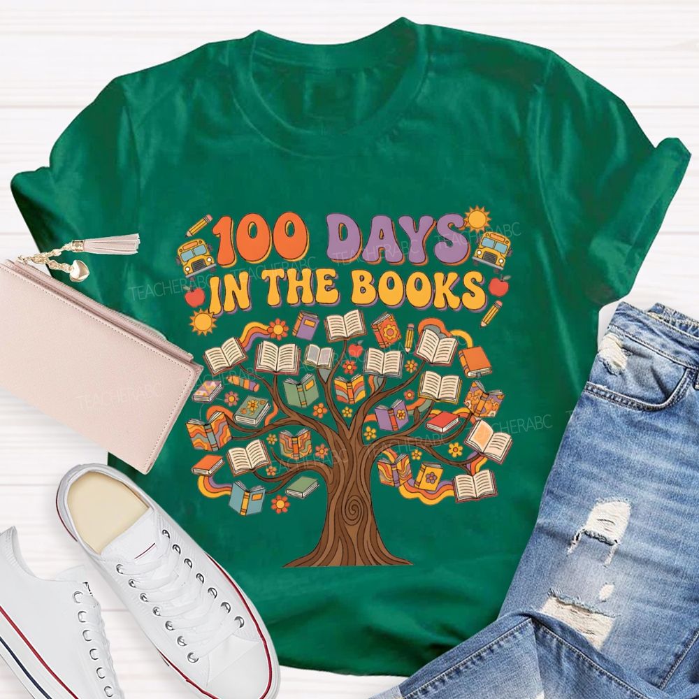 100 Days In The Books A Tree Of Books Teacher T-shirt