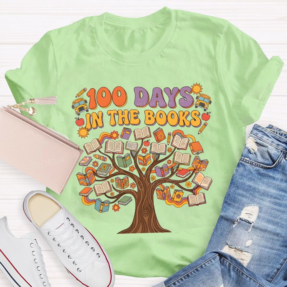 100 Days In The Books A Tree Of Books Teacher T-shirt