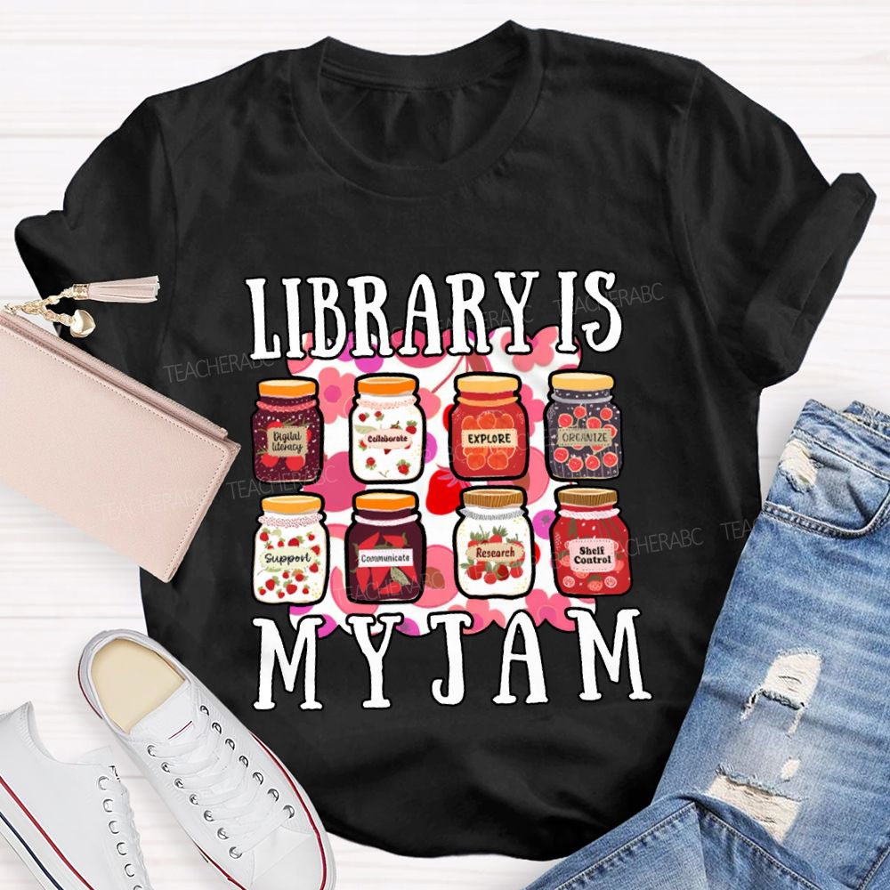 Library Is My Jam Colorful Bottle Print T-shirt