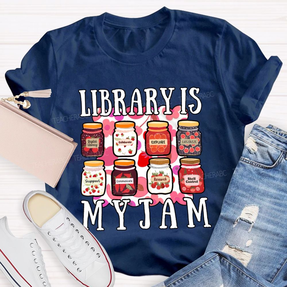 Library Is My Jam Colorful Bottle Print T-shirt