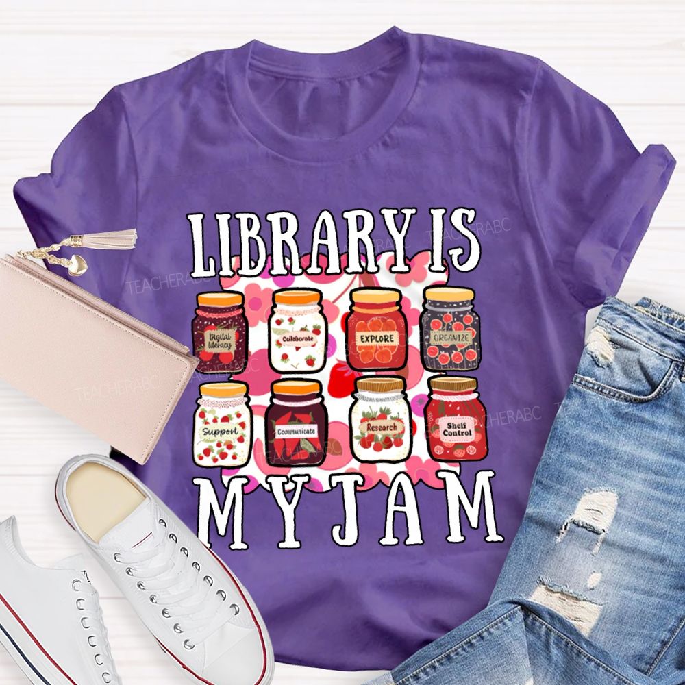 Library Is My Jam Colorful Bottle Print T-shirt
