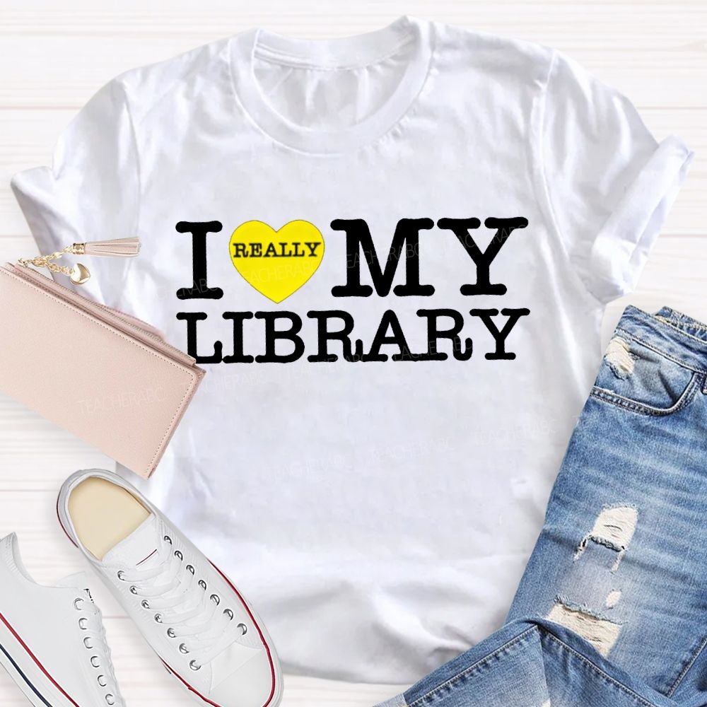 I Really Love Library Heart Print T-shirt