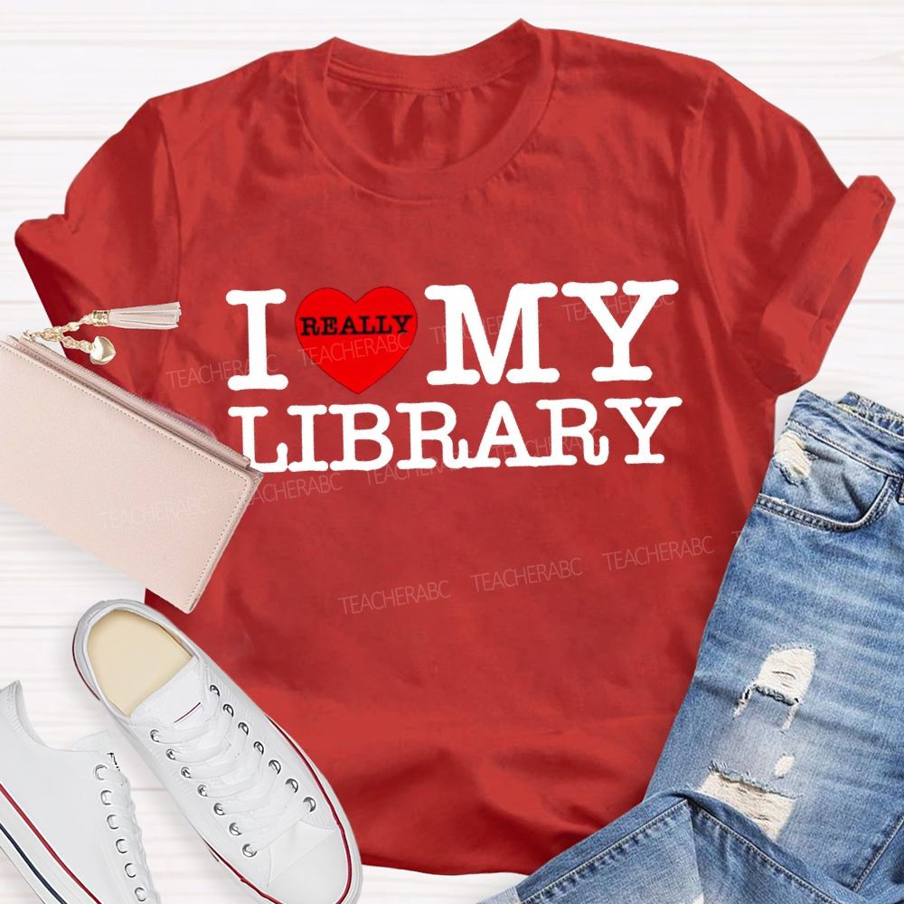 I Really Love Library Heart Print T-shirt