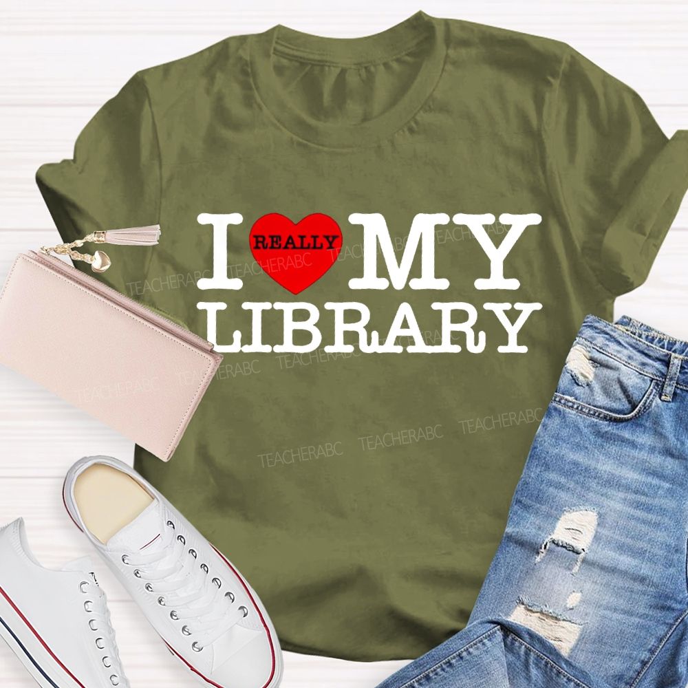 I Really Love Library Heart Print T-shirt