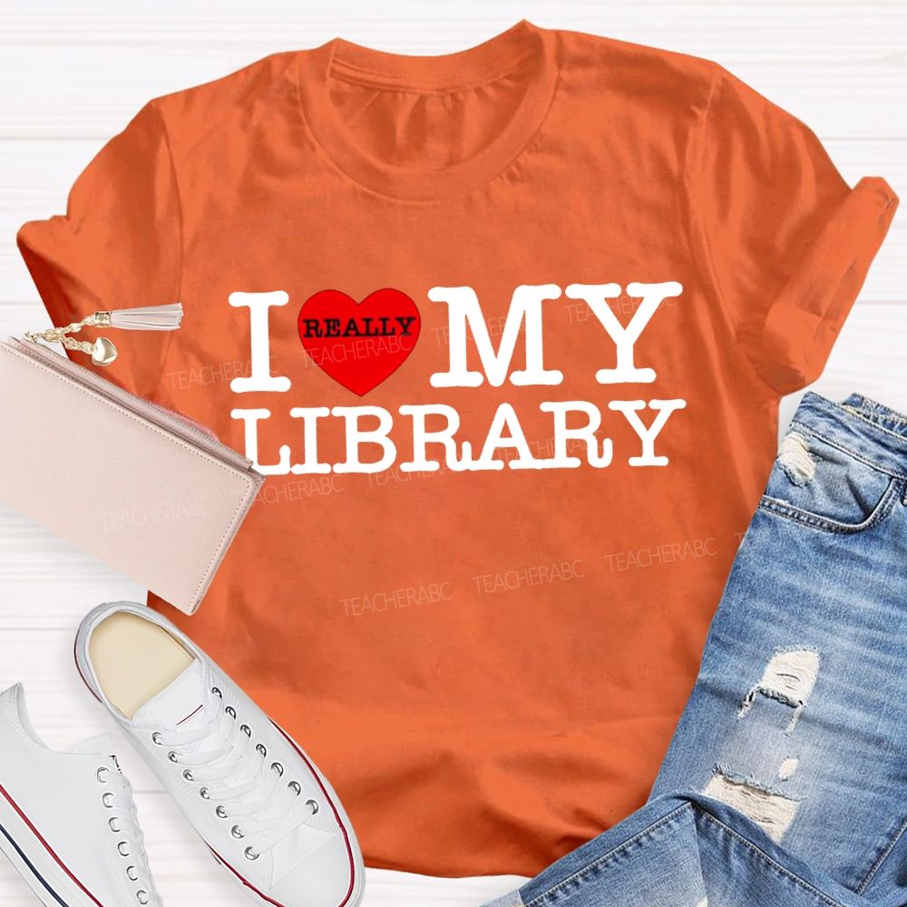 I Really Love Library Heart Print T-shirt