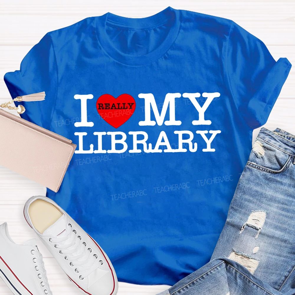 I Really Love Library Heart Print T-shirt