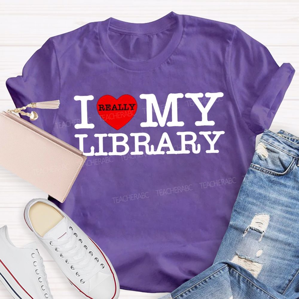 I Really Love Library Heart Print T-shirt