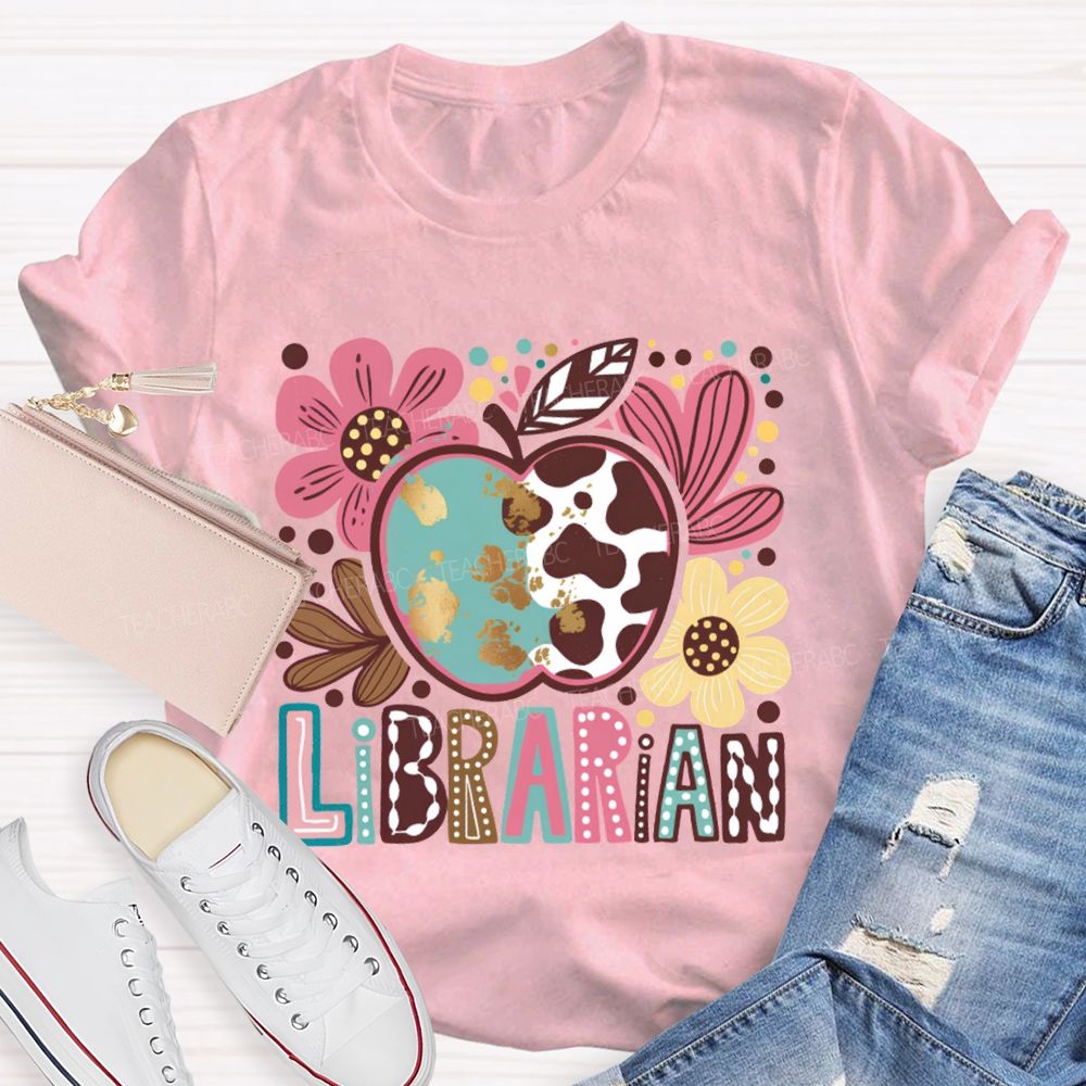 Librarian Apple And Flower Print T-shirt