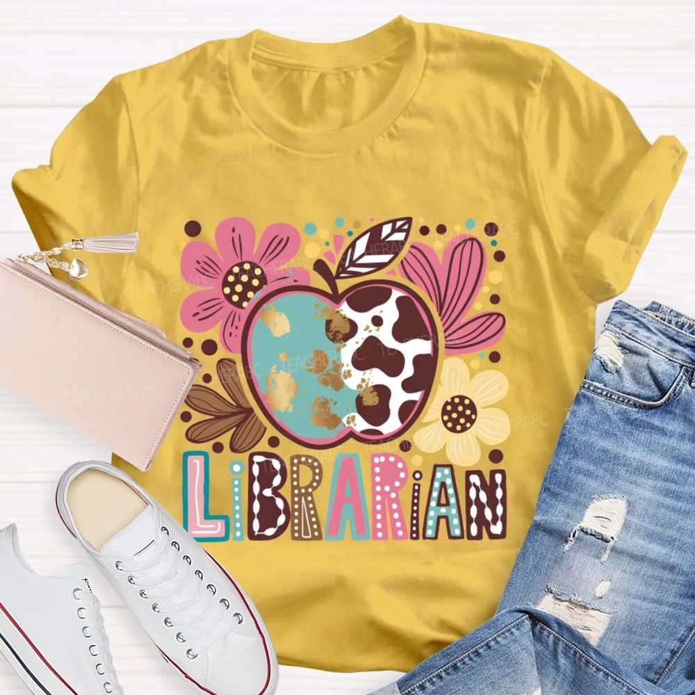 Librarian Apple And Flower Print T-shirt