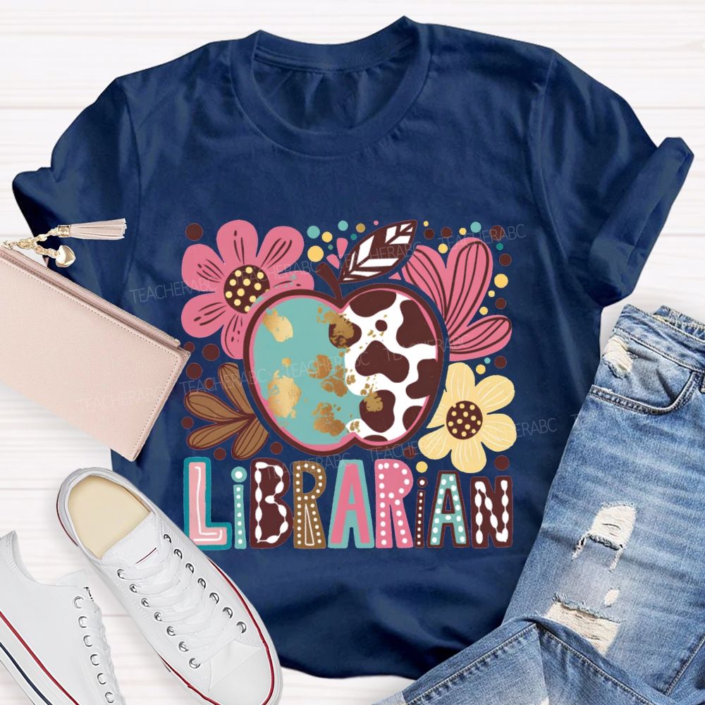 Librarian Apple And Flower Print T-shirt