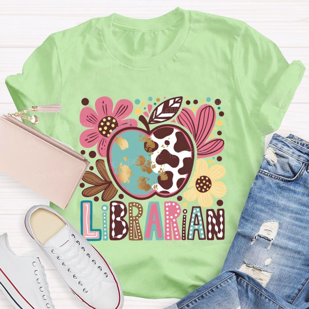 Librarian Apple And Flower Print T-shirt