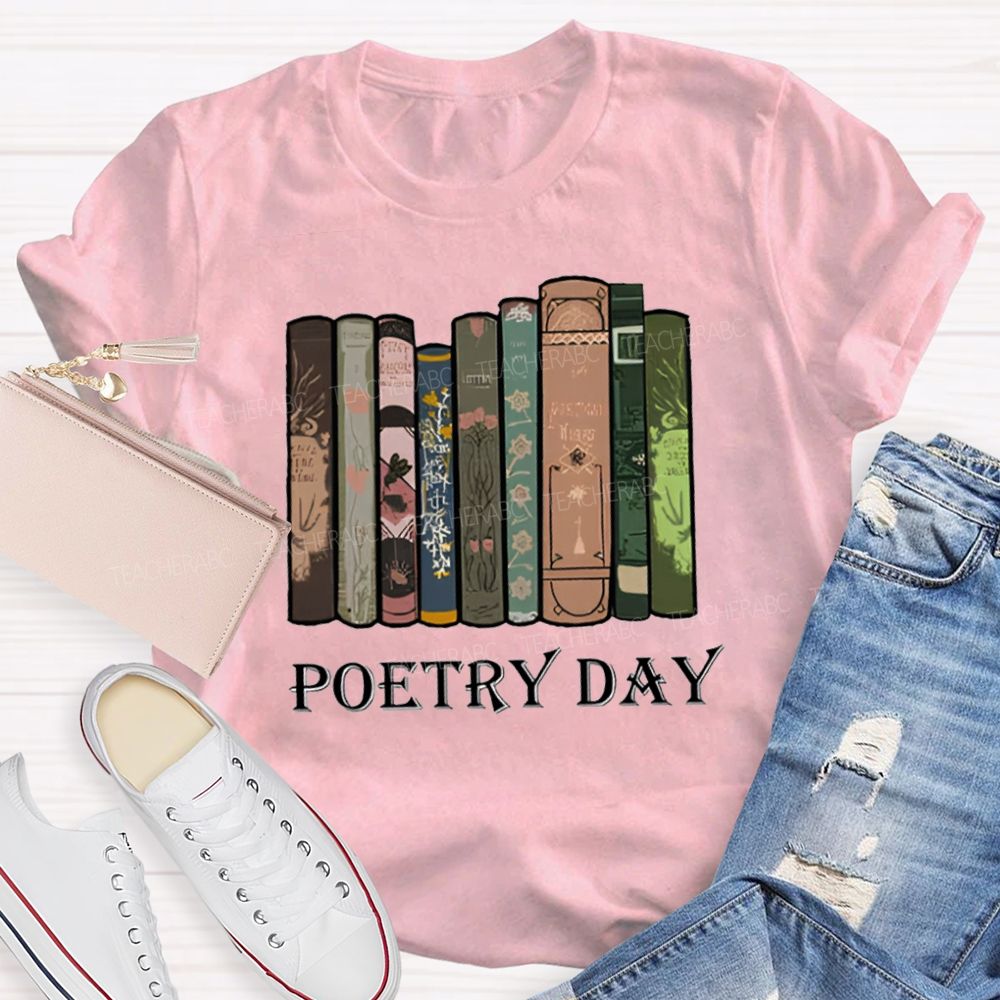 Poetry Day Color Book Printing Teacher T-shirt