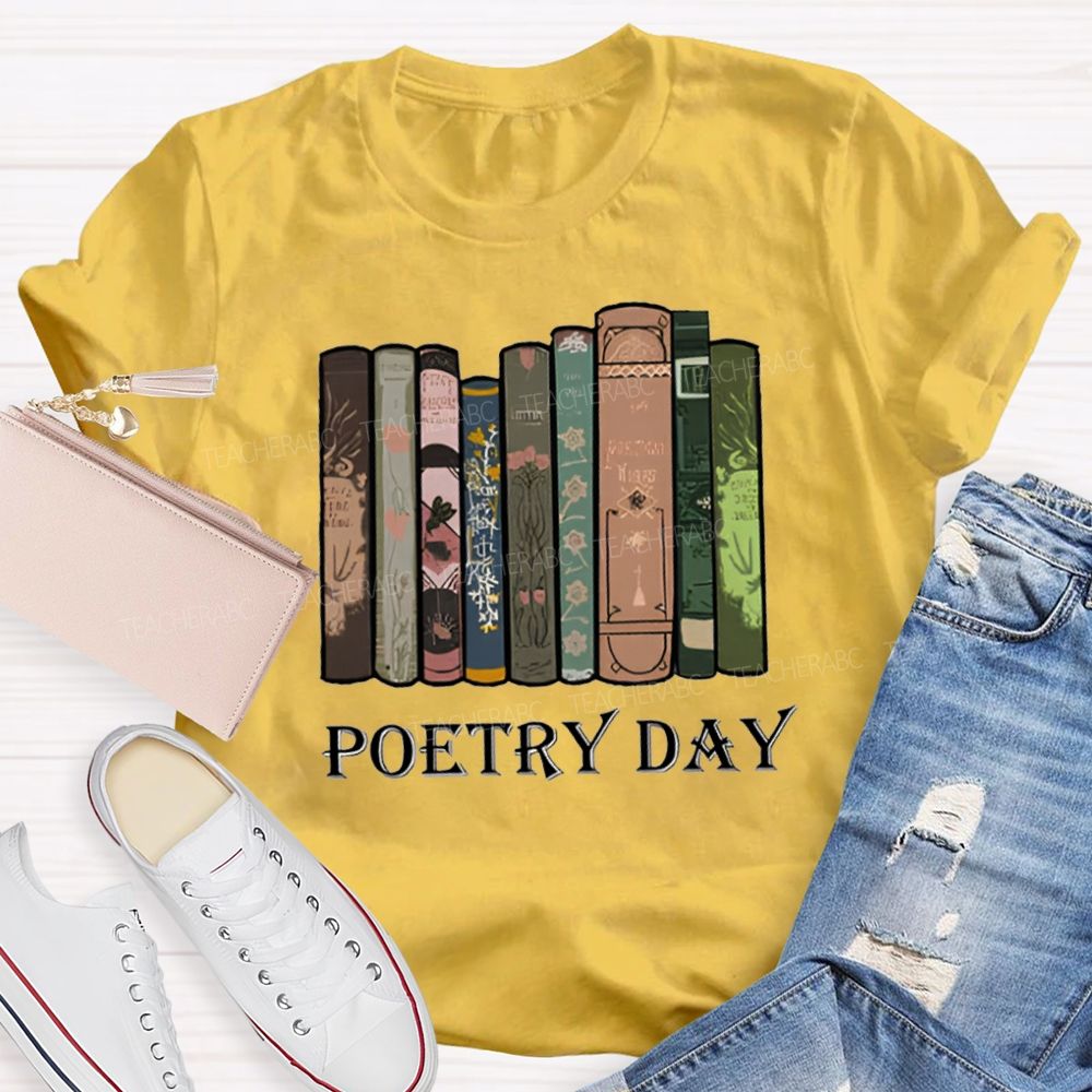 Poetry Day Color Book Printing Teacher T-shirt