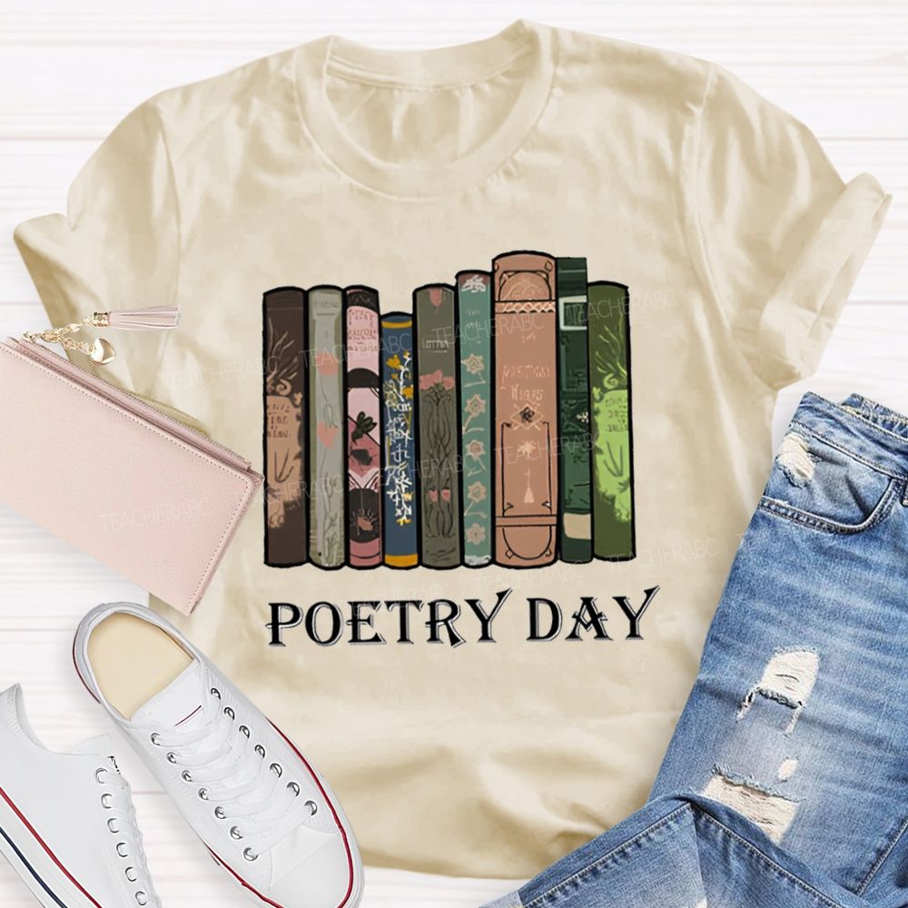 Poetry Day Color Book Printing Teacher T-shirt