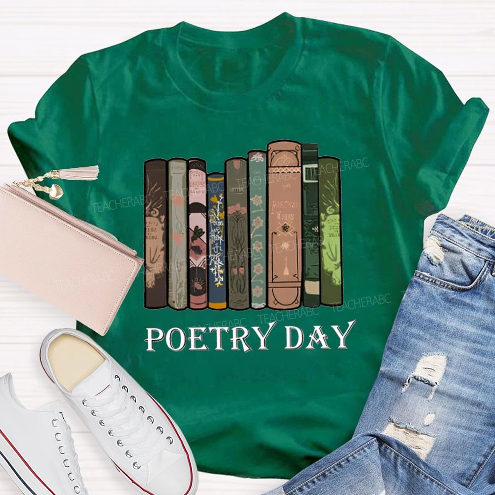 Poetry Day Color Book Printing Teacher T-shirt