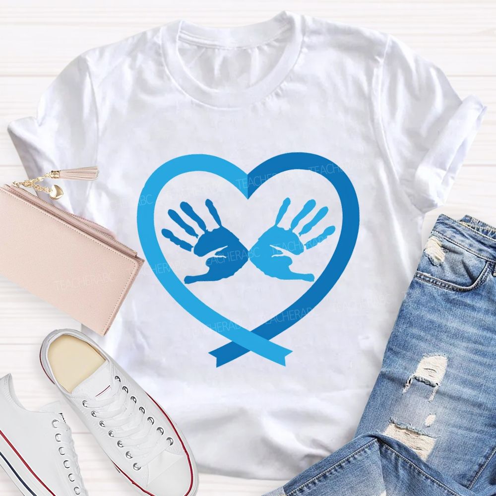 Blue Heart And Hands Teacher T-Shirt