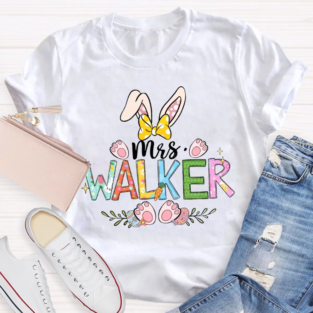 Personalized Name Easter Bunny Ears Teacher T-shirt