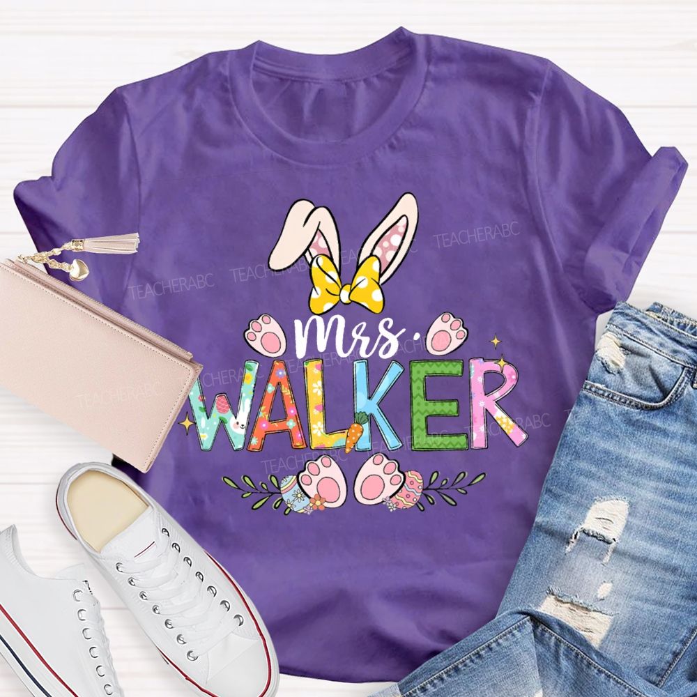 Personalized Name Easter Bunny Ears Teacher T-shirt