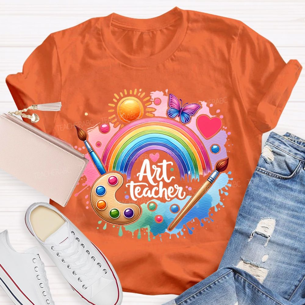 Art Teacher Sun Butterflies And Dyeing Discs Teacher T-shirt