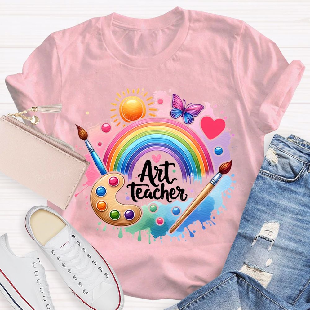 Art Teacher Sun Butterflies And Dyeing Discs Teacher T-shirt