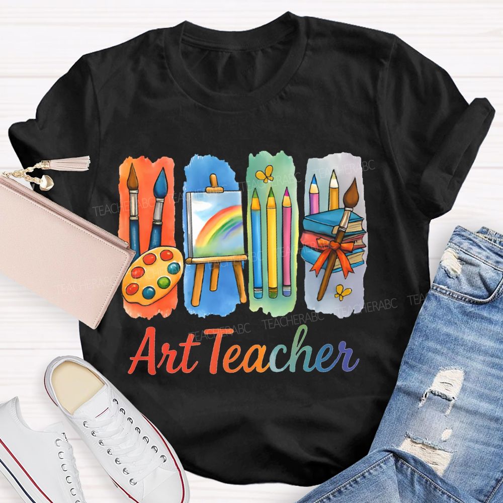 Art Teacher Palette Paintbrushes And Drawing Board Teacher T-shirt