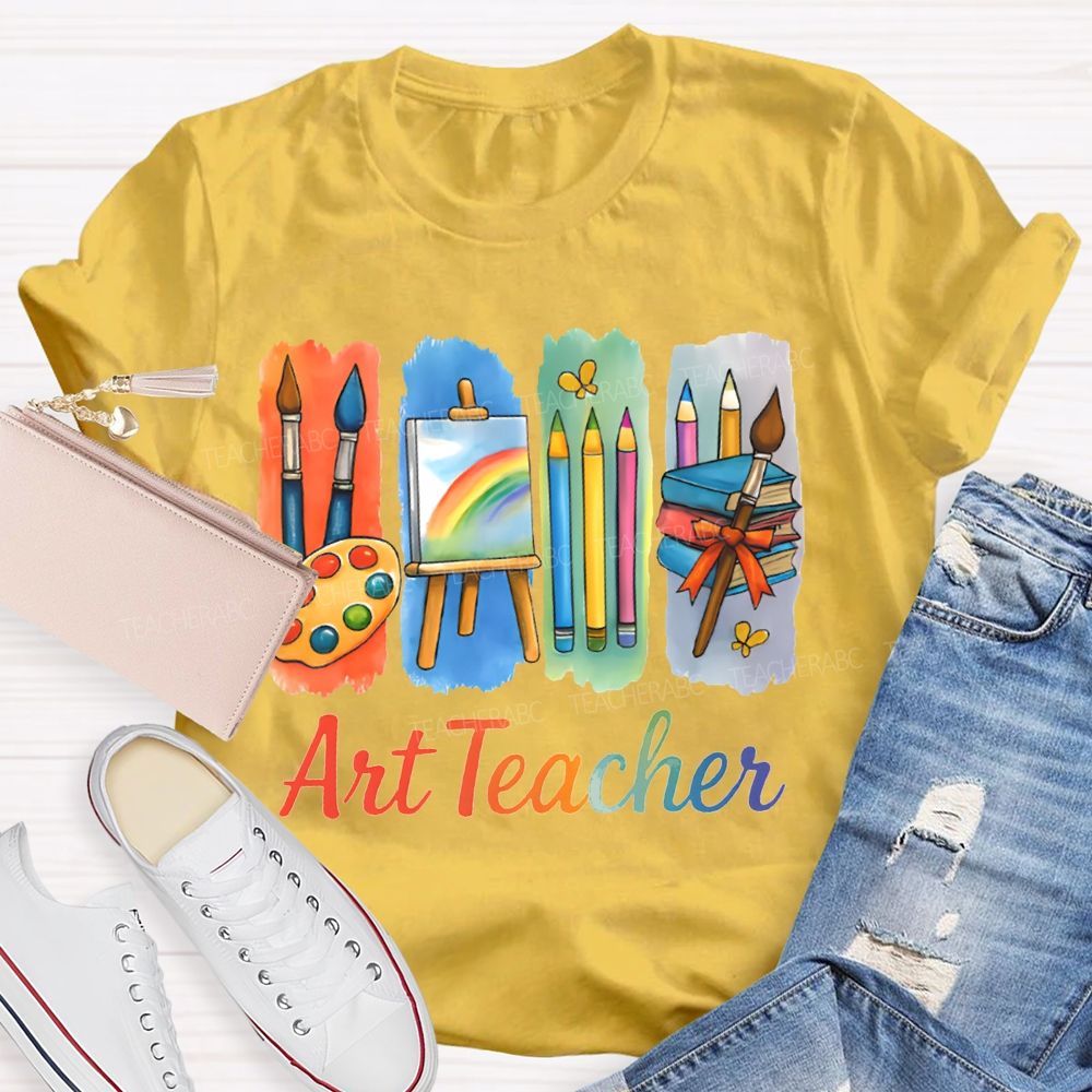 Art Teacher Palette Paintbrushes And Drawing Board Teacher T-shirt
