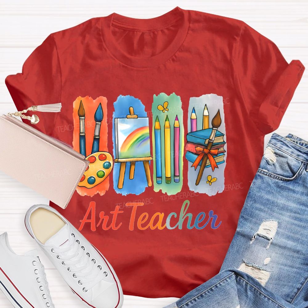 Art Teacher Palette Paintbrushes And Drawing Board Teacher T-shirt