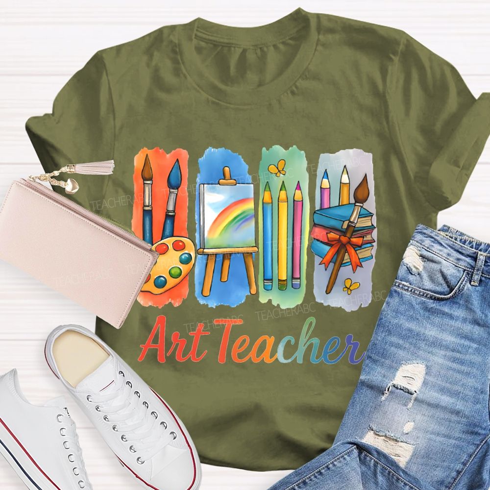 Art Teacher Palette Paintbrushes And Drawing Board Teacher T-shirt