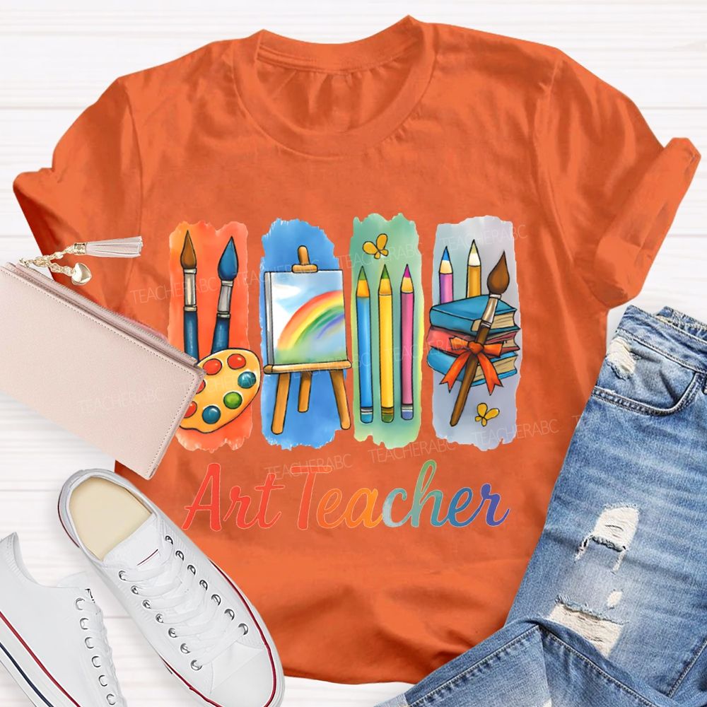 Art Teacher Palette Paintbrushes And Drawing Board Teacher T-shirt