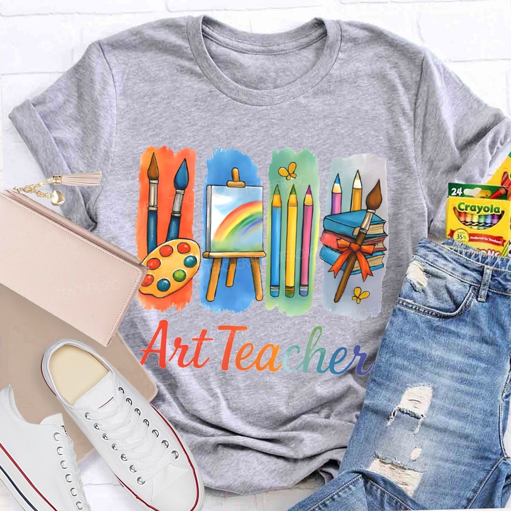 Art Teacher Palette Paintbrushes And Drawing Board Teacher T-shirt