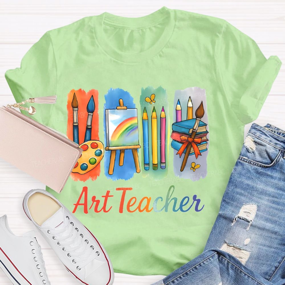 Art Teacher Palette Paintbrushes And Drawing Board Teacher T-shirt