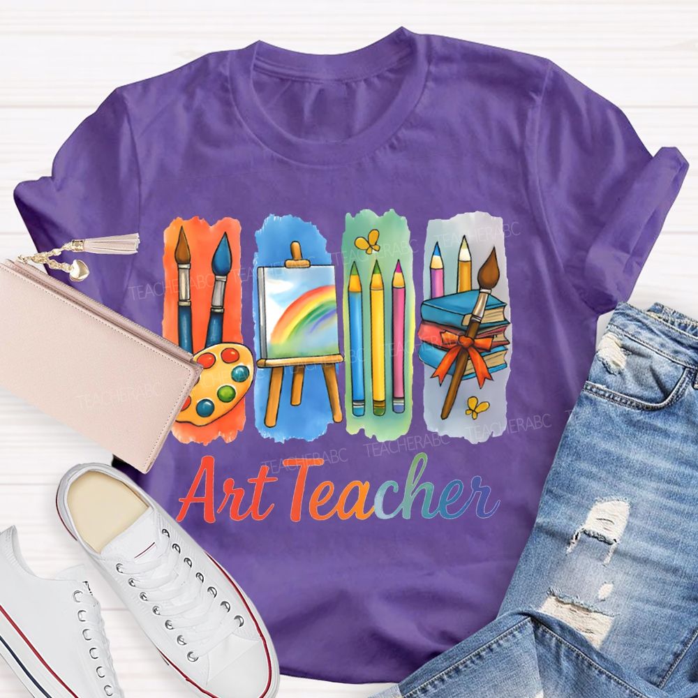 Art Teacher Palette Paintbrushes And Drawing Board Teacher T-shirt