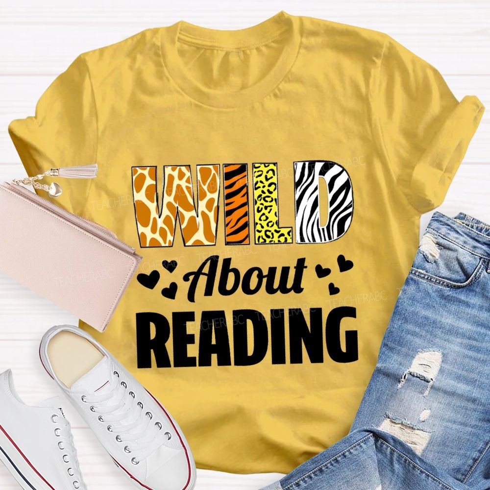 Wild About Reading Leopard Zebra Teacher T-Shirt