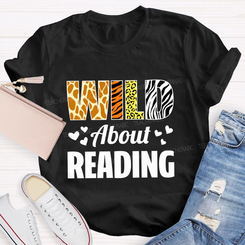 Wild About Reading Leopard Zebra Teacher T-Shirt