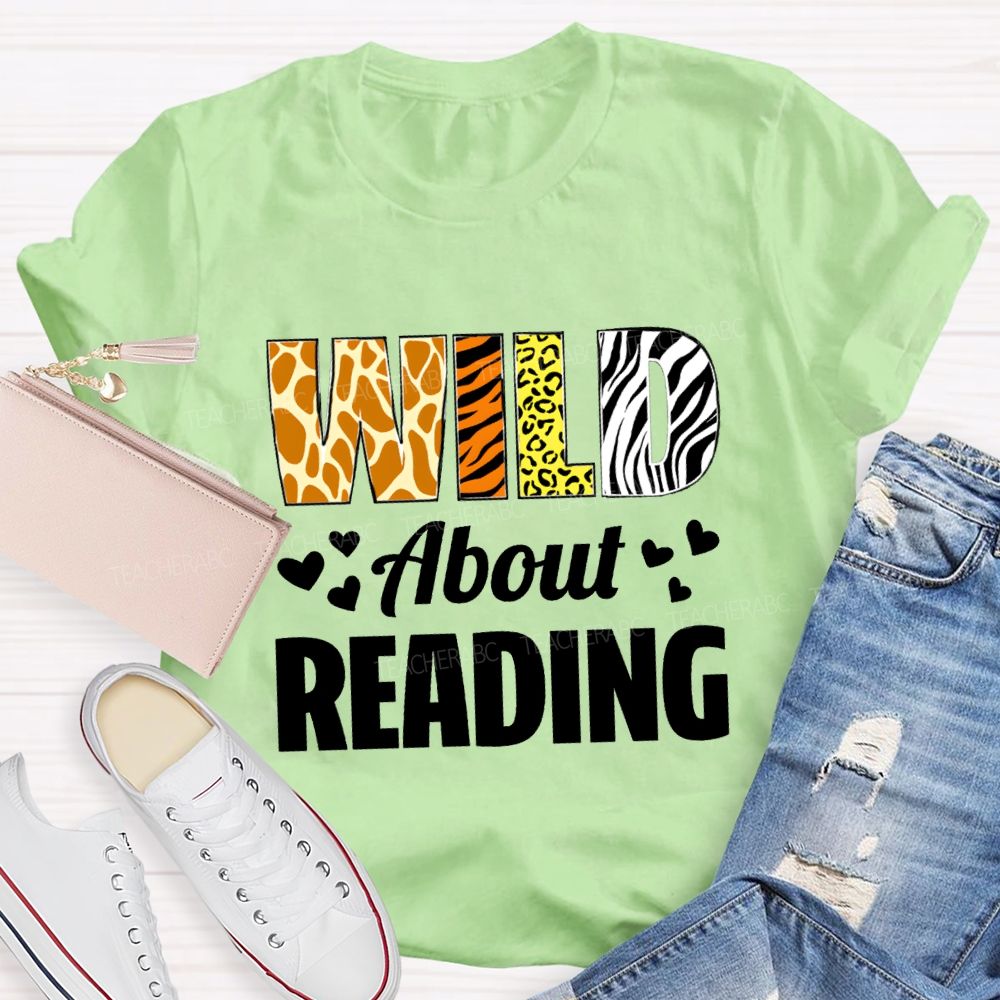 Wild About Reading Leopard Zebra Teacher T-Shirt