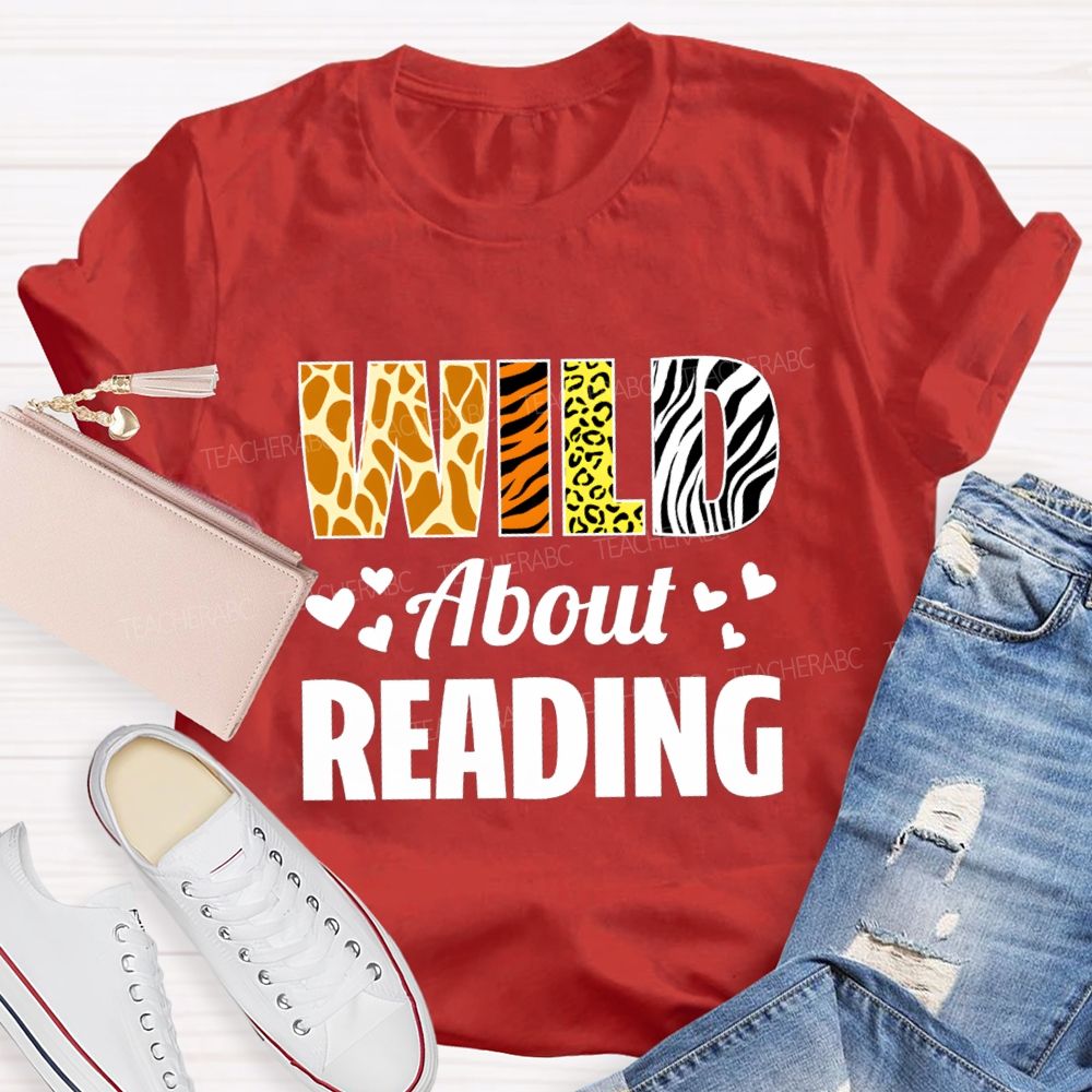 Wild About Reading Leopard Zebra Teacher T-Shirt