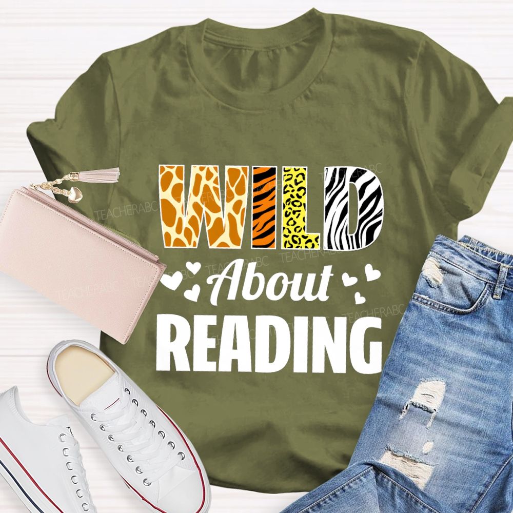 Wild About Reading Leopard Zebra Teacher T-Shirt