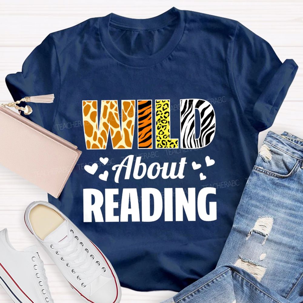 Wild About Reading Leopard Zebra Teacher T-Shirt