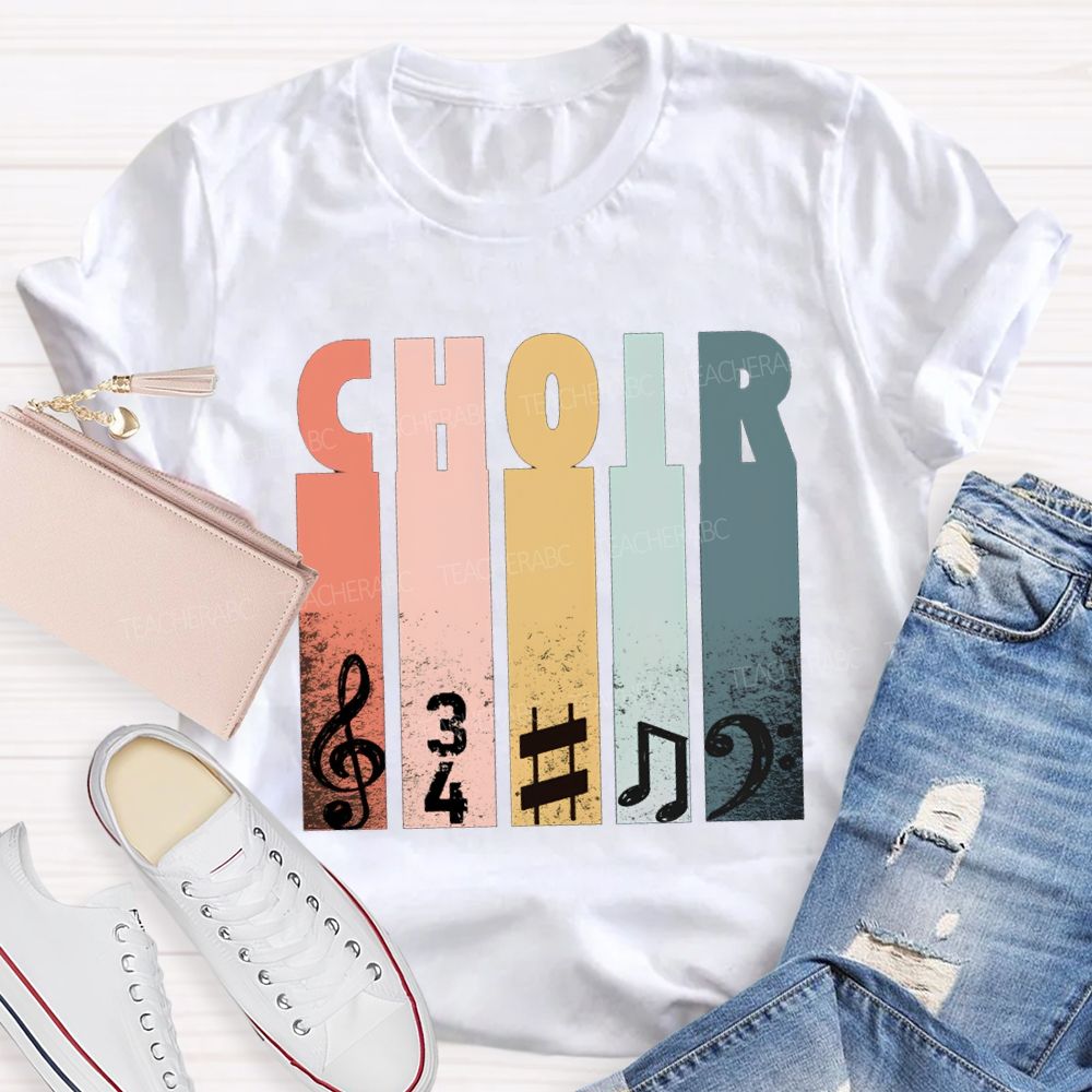 Choir Music Colored Blocks And Musical Notes Teacher T-shirt