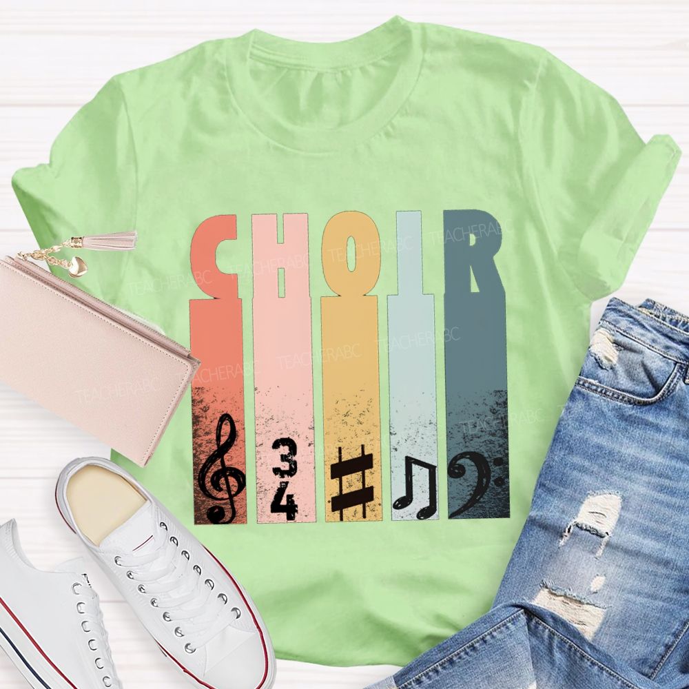 Choir Music Colored Blocks And Musical Notes Teacher T-shirt