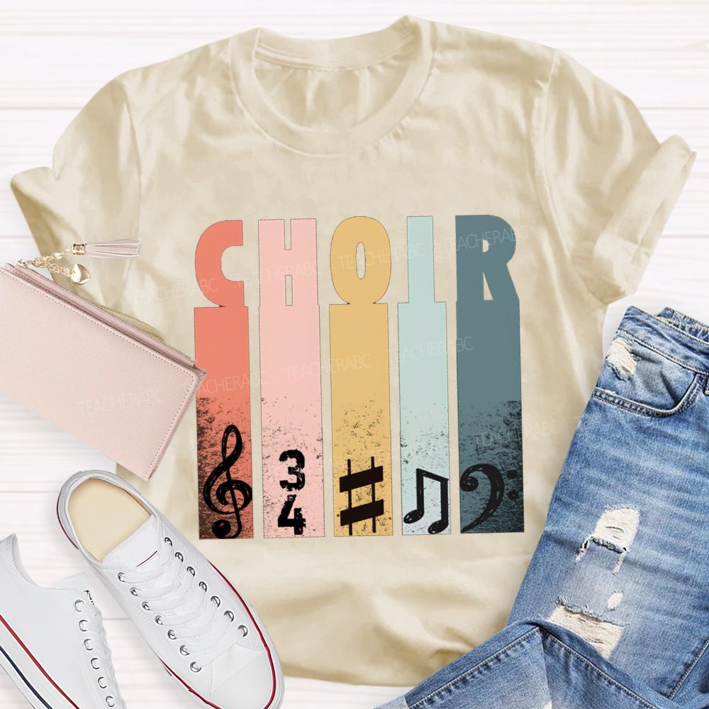 Choir Music Colored Blocks And Musical Notes Teacher T-shirt