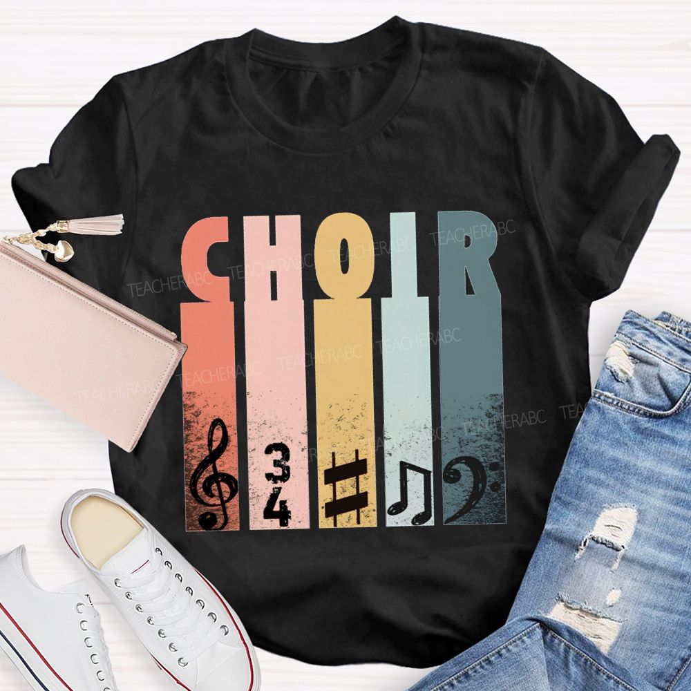 Choir Music Colored Blocks And Musical Notes Teacher T-shirt