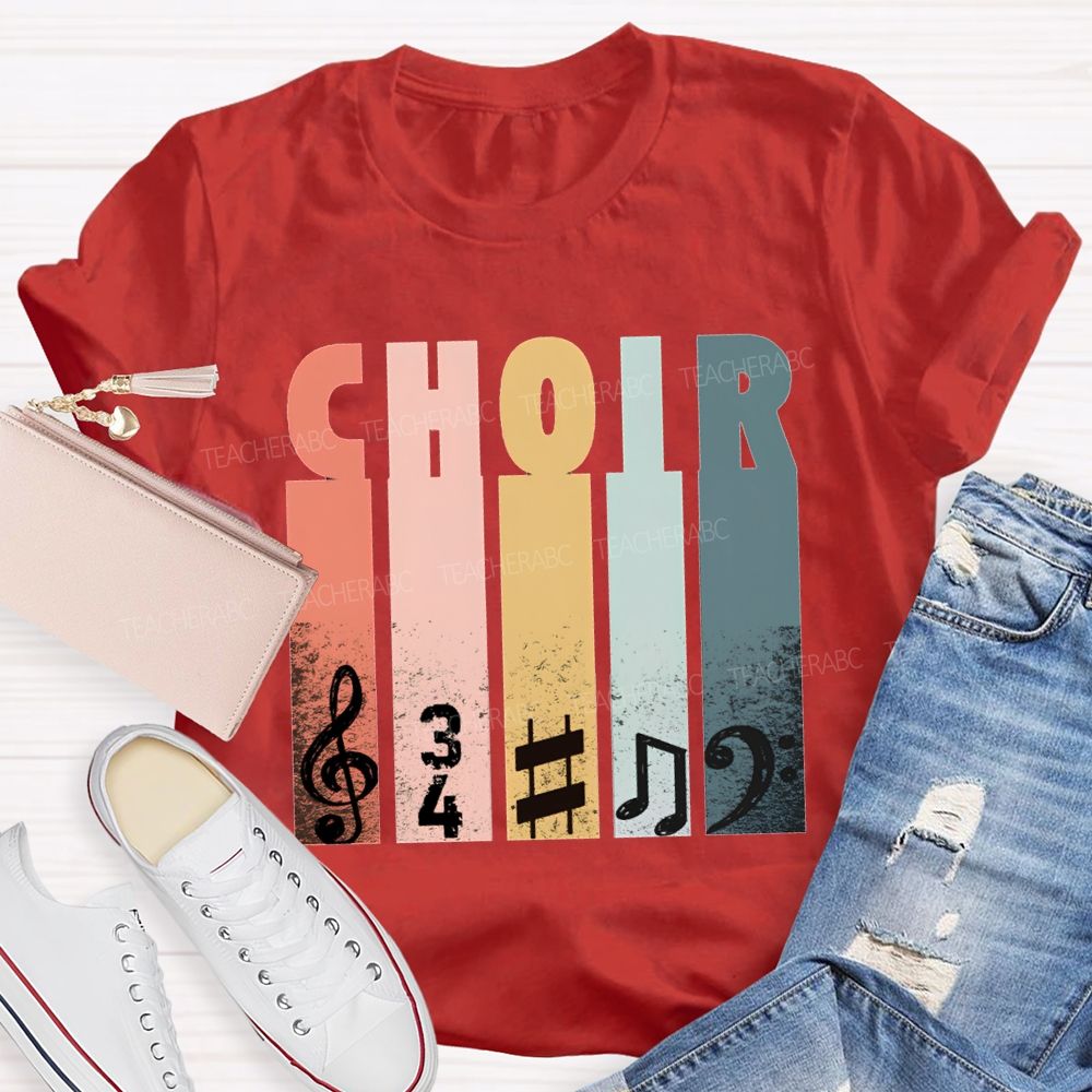Choir Music Colored Blocks And Musical Notes Teacher T-shirt