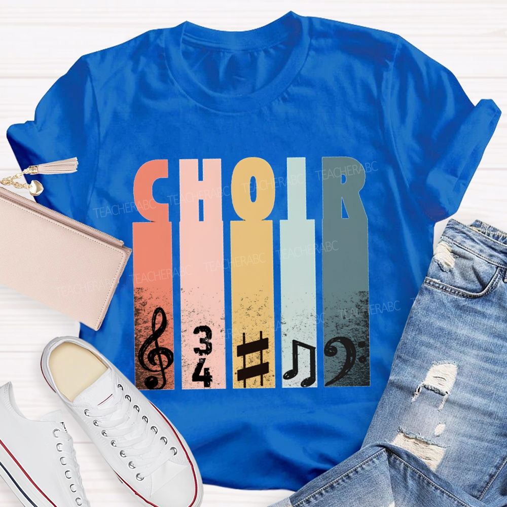 Choir Music Colored Blocks And Musical Notes Teacher T-shirt