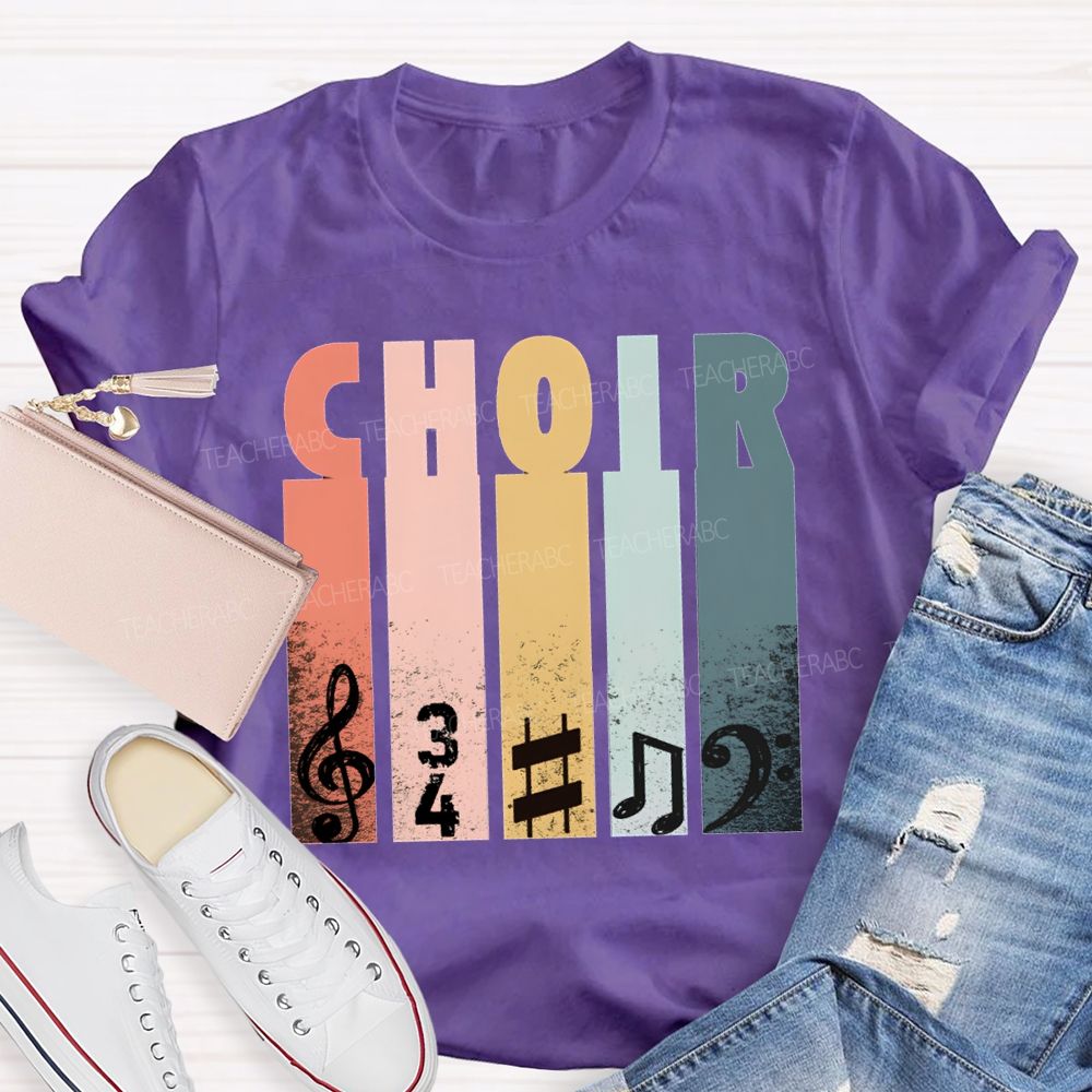 Choir Music Colored Blocks And Musical Notes Teacher T-shirt
